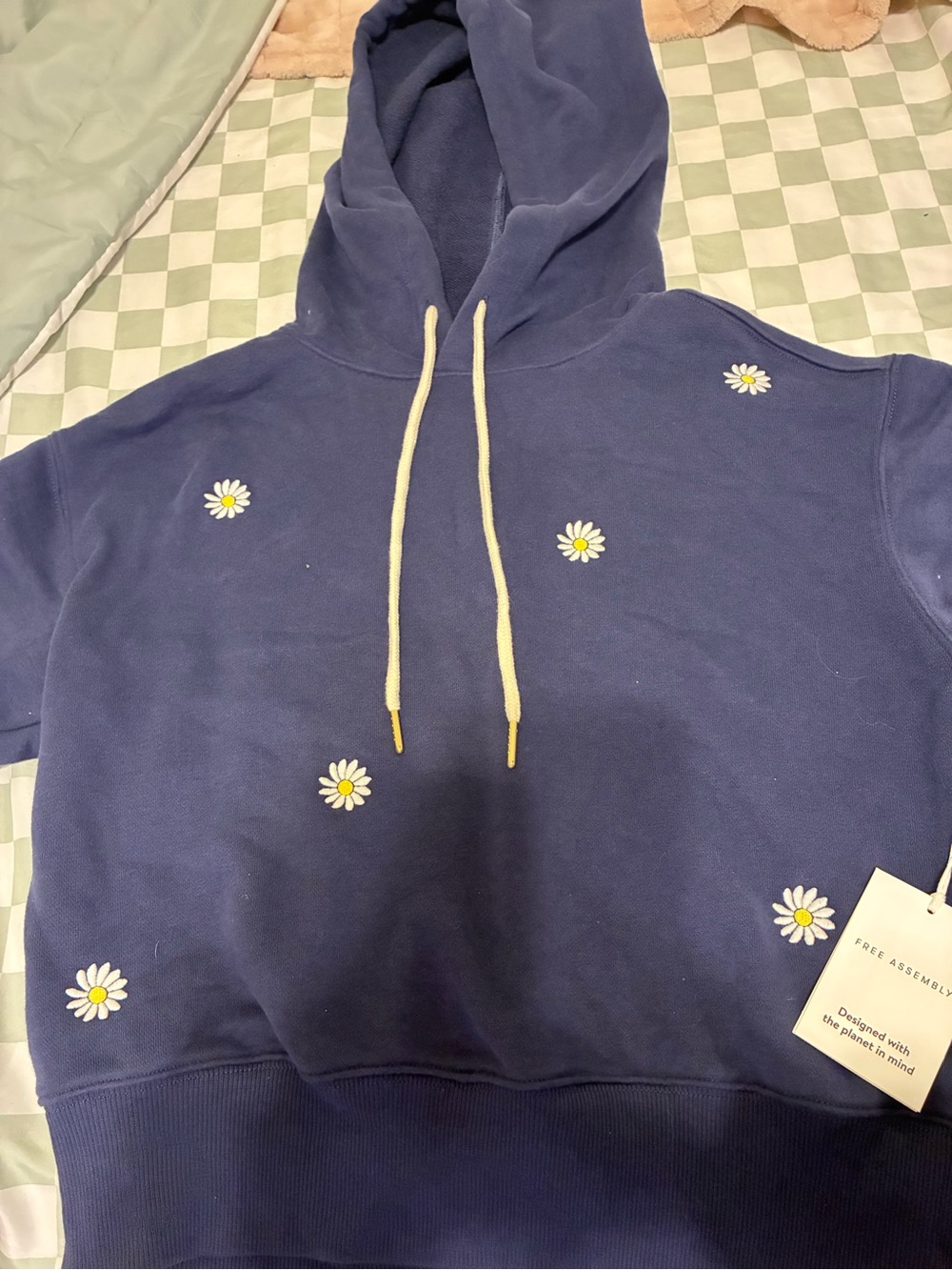 Women's Navy Hoodie with Daisy Embroidery